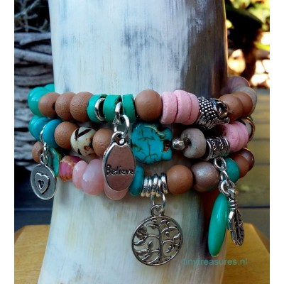 ibiza armband turquoise/bruin/roze ibiza armband turquoise/bruin/roze